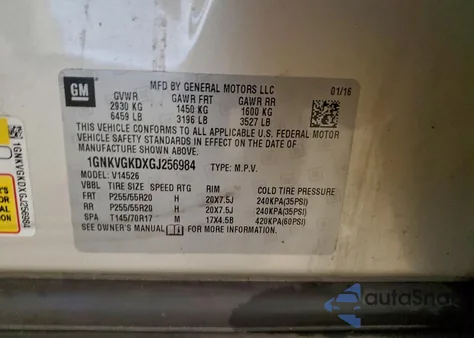 2016 Chevrolet Traverse Lt from USA, damaged, VIN 1GNKVGKDXGJ256984